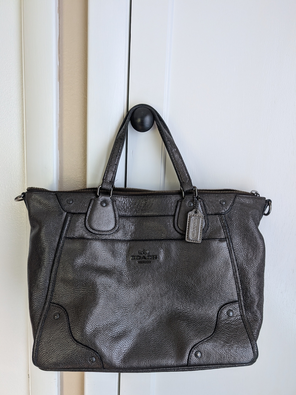 Coach Mickie Pewter Leather Satchel